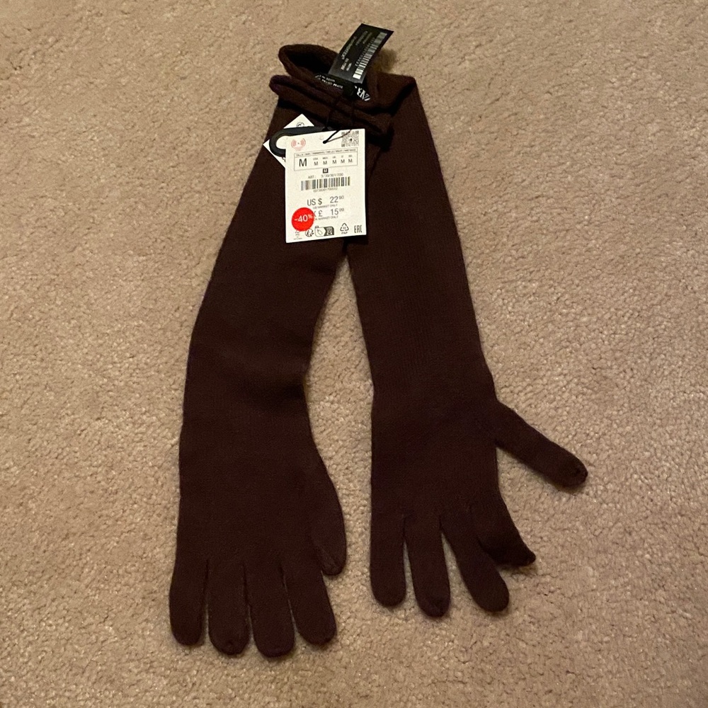 Zara Dark Brown Long Gloves